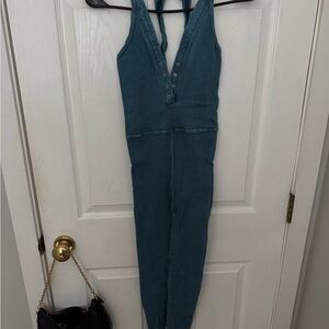 Stylish Blue Free People One Piece Workout Jumpsuit